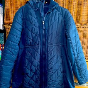 Maternity mixed media puffer coat
